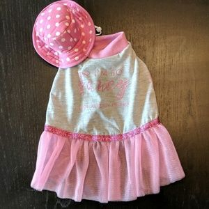 Sparkly Pink Dog Tutu Dress With Polka Dot Hat